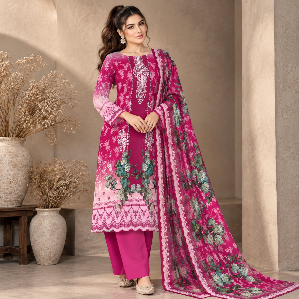 Magenta Bloom Three Piece Dress TV-D018 - Navyastyle Magenta Bloom three piece dress TV-D018 by Navyastyle