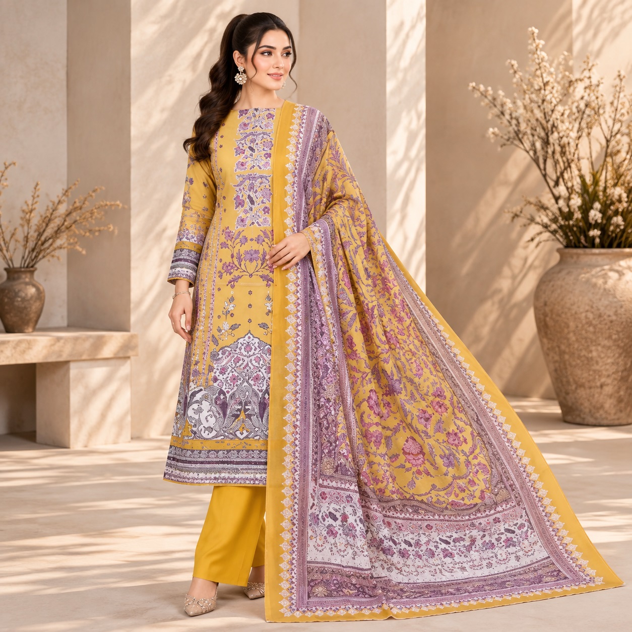Saffron Bloom Three Piece Dress TV-D025 - Navyastyle Saffron Bloom three piece dress TV-D025 by Navyastyle