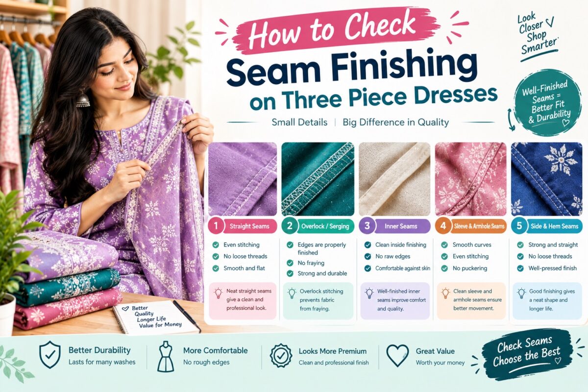 how to check seam finishing on three piece dresses